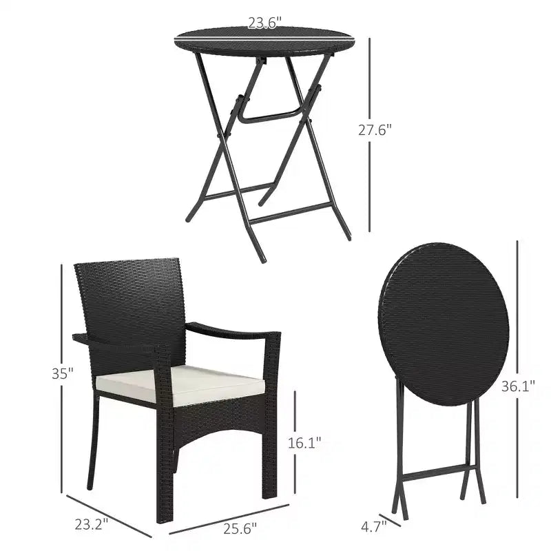 Outdoor Patio Wicker Bistro Furniture Set with Cushions, for Porch, Garden