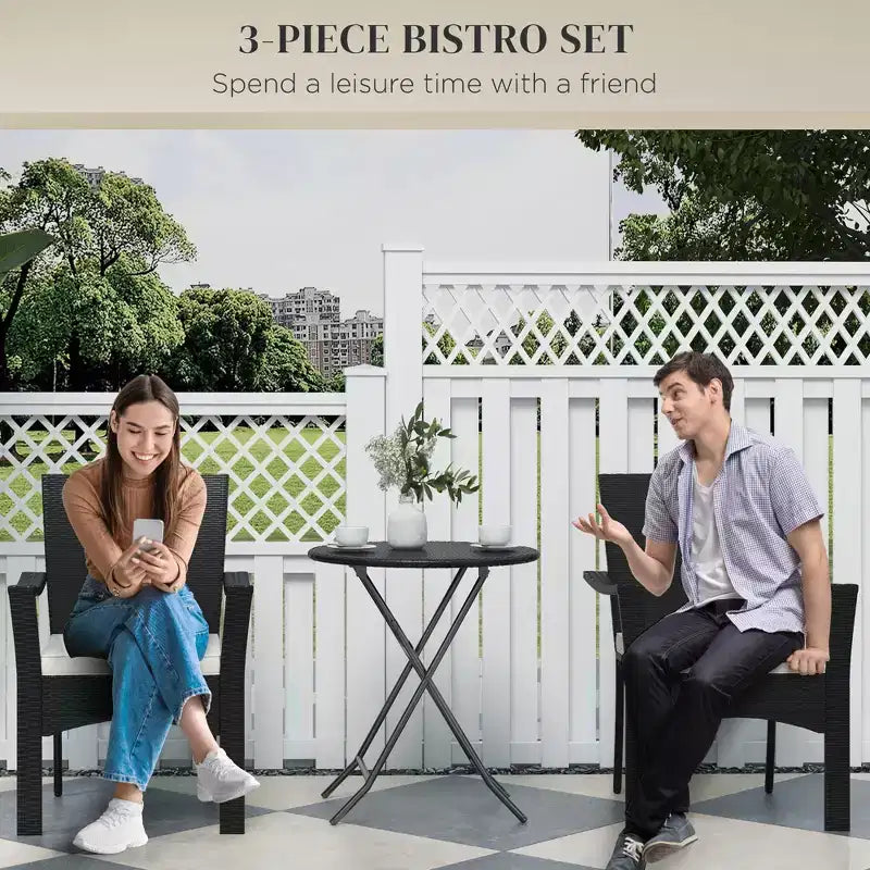 Outdoor Patio Wicker Bistro Furniture Set with Cushions, for Porch, Garden