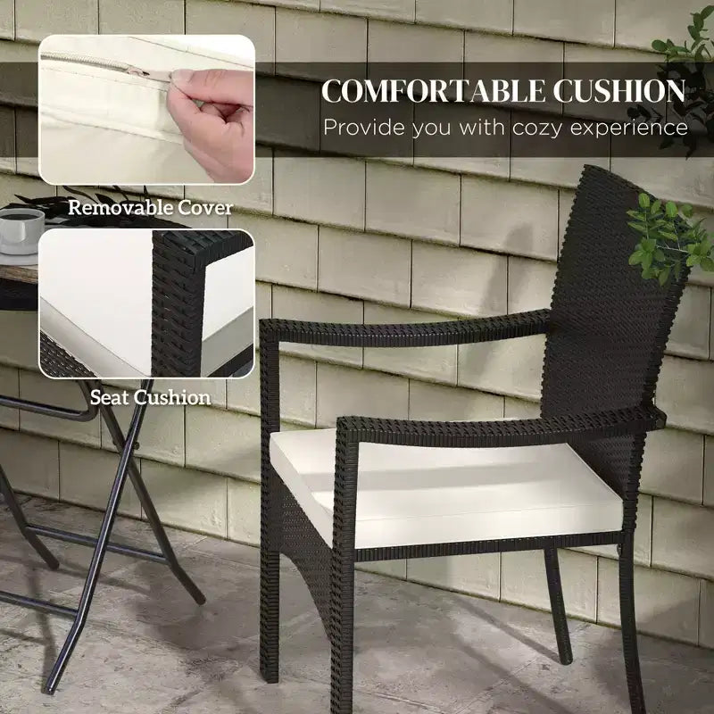 Outdoor Patio Wicker Bistro Furniture Set with Cushions, for Porch, Garden