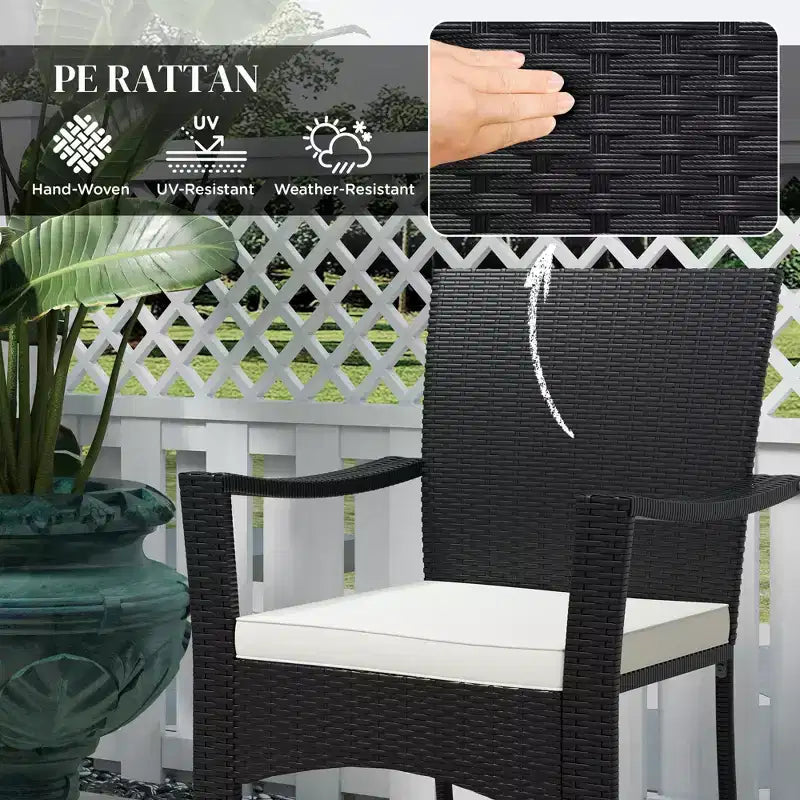 Outdoor Patio Wicker Bistro Furniture Set with Cushions, for Porch, Garden