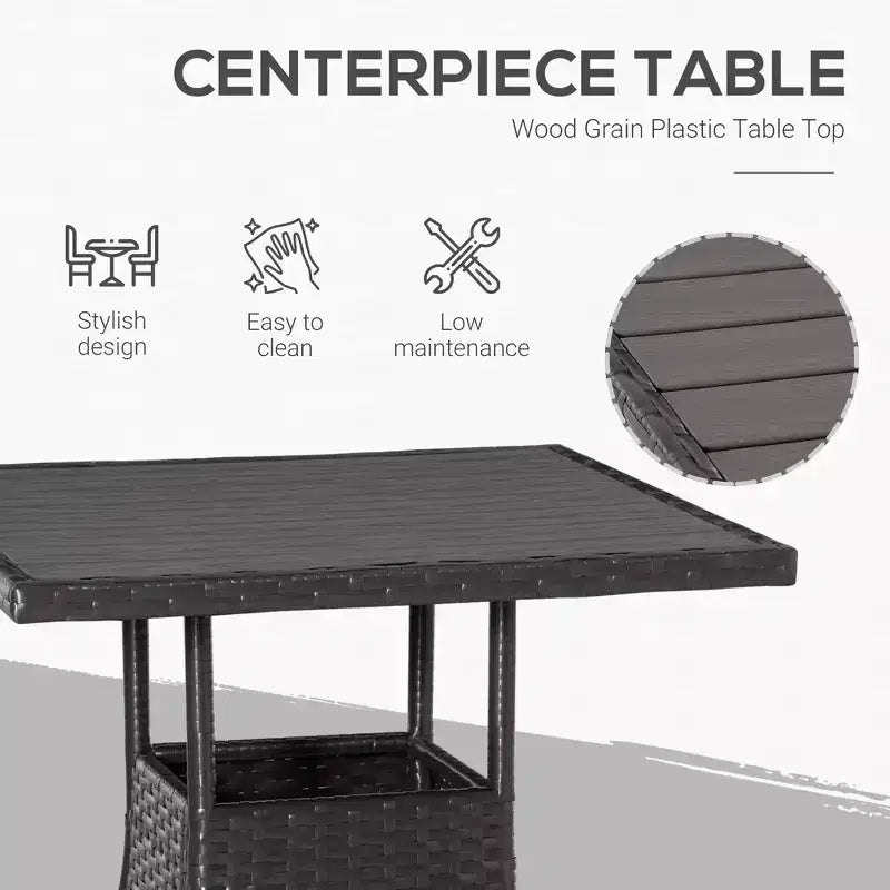 3 Piece Patio Bistro Set, PE Wicker Furniture Conversation Set w/ Tufted Cushion Reclining Chairs & Coffee Table