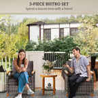Outdoor Bistro Set Wicker Patio Furniture with Cushions for Porch, Garden