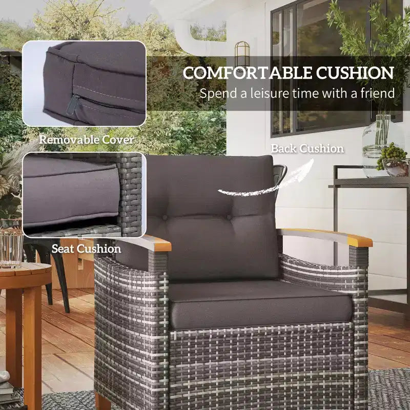 Outdoor Bistro Set Wicker Patio Furniture with Cushions for Porch, Garden