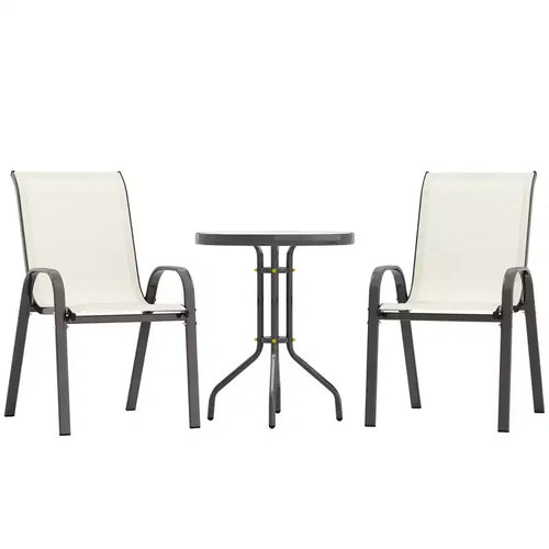 3 Pieces Bistro Set, Small Patio Furniture Set with Stackable Chairs and Glass Table for Backyard, Balcony