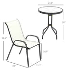 3 Pieces Bistro Set, Small Patio Furniture Set with Stackable Chairs and Glass Table for Backyard, Balcony