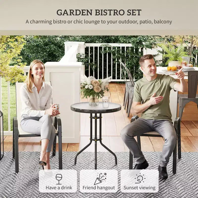 3 Pieces Bistro Set, Small Patio Furniture Set with Stackable Chairs and Glass Table for Backyard, Balcony