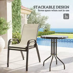 3 Pieces Bistro Set, Small Patio Furniture Set with Stackable Chairs and Glass Table for Backyard, Balcony