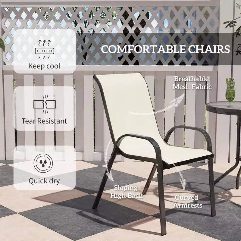 3 Pieces Bistro Set, Small Patio Furniture Set with Stackable Chairs and Glass Table for Backyard, Balcony