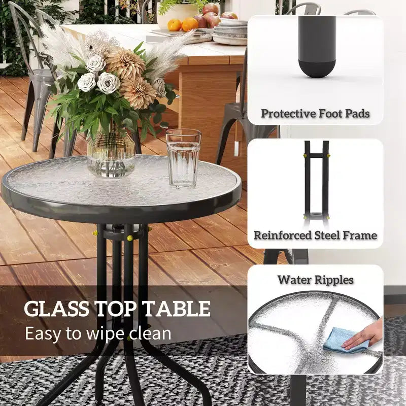 3 Pieces Bistro Set, Small Patio Furniture Set with Stackable Chairs and Glass Table for Backyard, Balcony