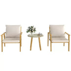 3 Piece Outdoor Bistro Set Effect Metal Patio Set with Wide and Deep Chairs, Round Table, Cushions