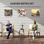3 Piece Outdoor Bistro Set Effect Metal Patio Set with Wide and Deep Chairs, Round Table, Cushions