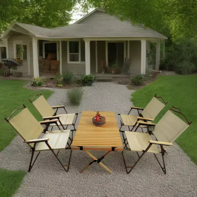 Multi-Function Foldable and Portable Dining Set, 1 Dining Table & 4 Folding Chairs, Indoor and outdoor universal ,Natural, For Children
