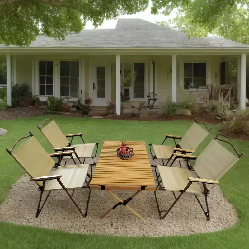 Multi-Function Foldable and Portable Dining Set, 1 Dining Table & 4 Folding Chairs, Indoor and outdoor universal ,Natural