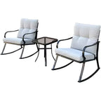 Rocker Set Chair and Outdoor Patio Bistro Set with Metal Frame and Waterproof Cushions for Porch, Backyard, and Poolside Off White