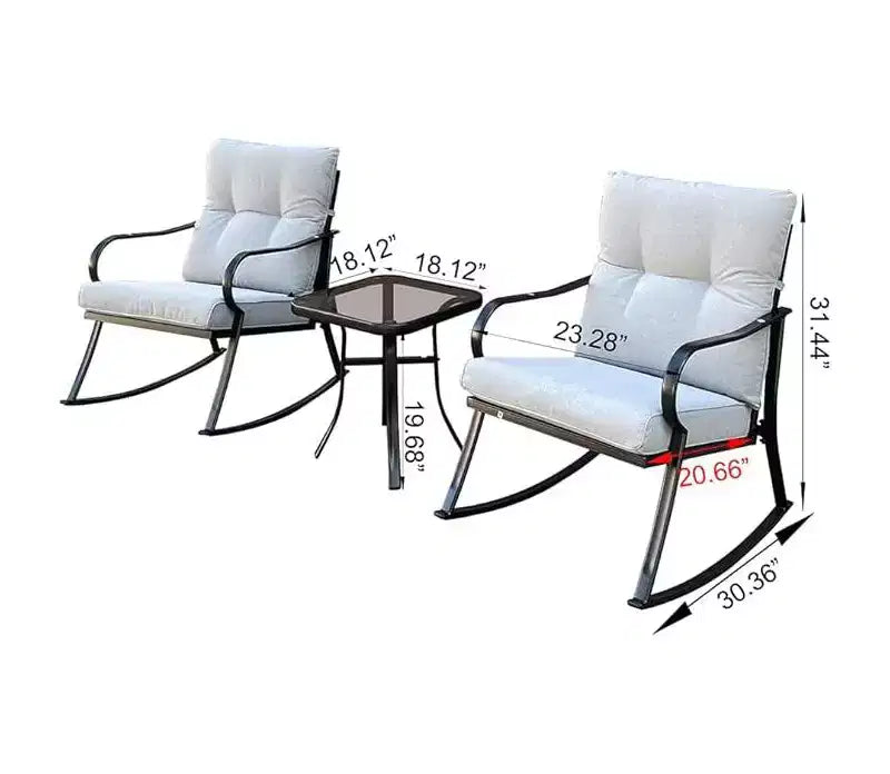 Rocker Set Chair and Outdoor Patio Bistro Set with Metal Frame and Waterproof Cushions for Porch, Backyard, and Poolside Off White