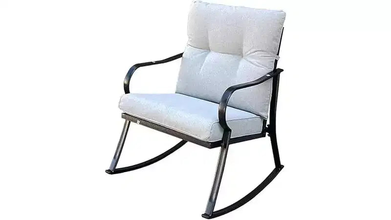 Rocker Set Chair and Outdoor Patio Bistro Set with Metal Frame and Waterproof Cushions for Porch, Backyard, and Poolside Off White