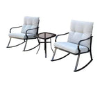 Rocker Set Chair and Outdoor Patio Bistro Set with Metal Frame and Waterproof Cushions for Porch, Backyard, and Poolside Off White