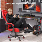 RSPGAME Basic Ergonomic Gaming Chair for Adults, PU Leather Office Chairs with Vibration Lumbar Support and Retractable Footrest, Home Computer Chairs