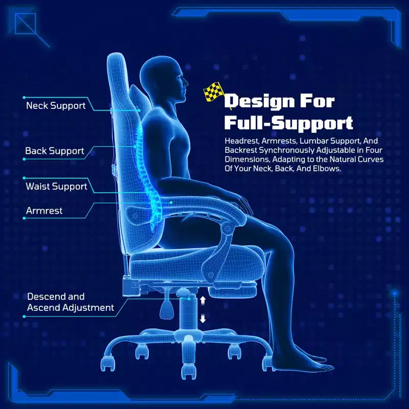 RSPGAME Basic Ergonomic Gaming Chairs for Adults, PU Leather Office Chairs with Lumbar Support, Pocket Spring Cushion and Retractable Footrest