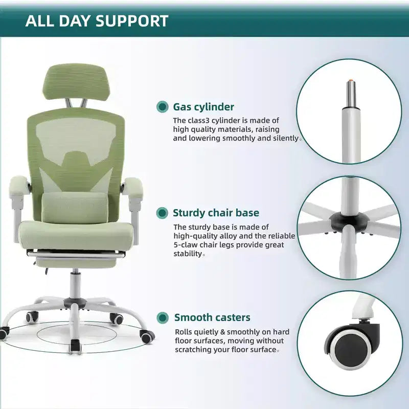 TUYOHW Mesh Swivel Criss Cross Chair on Wheels,Office Chair with Retractable Footrest,Gaming Chair with Lumbar Support Pillow for Office