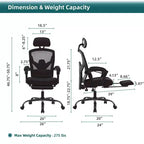 TUYOHW Mesh Swivel Criss Cross Chair on Wheels,Office Chair with Retractable Footrest,Gaming Chair with Lumbar Support Pillow for Office