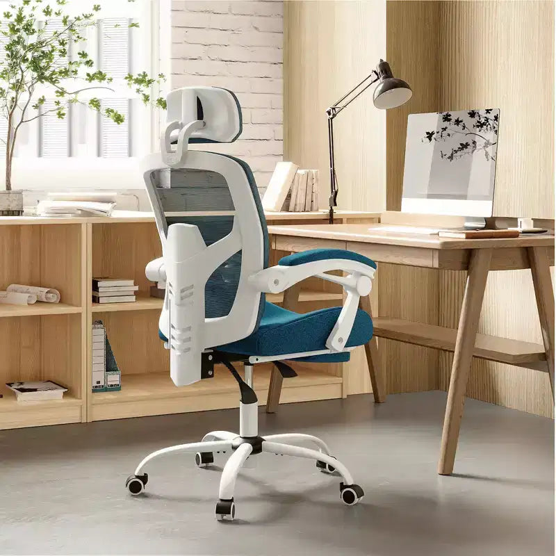 TUYOHW Mesh Swivel Criss Cross Chair on Wheels,Office Chair with Retractable Footrest,Gaming Chair with Lumbar Support Pillow for Office
