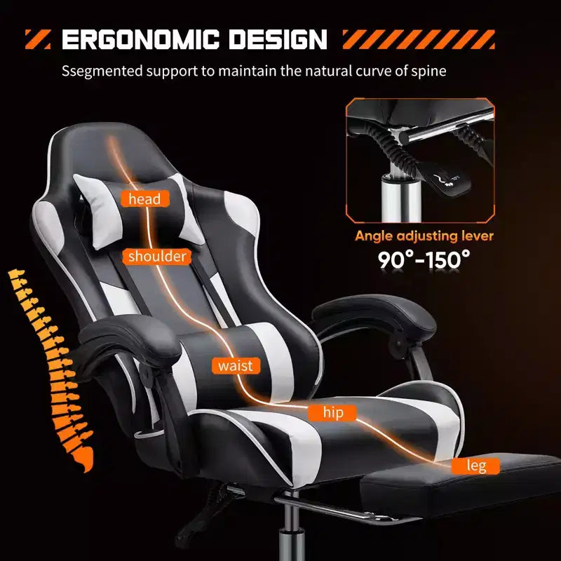 TUYOHW PU Leather Criss Cross Chair on Wheels with Footrest and Lumbar Support,Office Chair with Fixed Up Armrest,Gaming Chair for Office