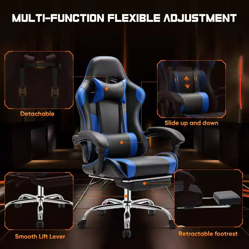 TUYOHW PU Leather Criss Cross Chair on Wheels with Footrest and Lumbar Support,Office Chair with Fixed Up Armrest,Gaming Chair for Office