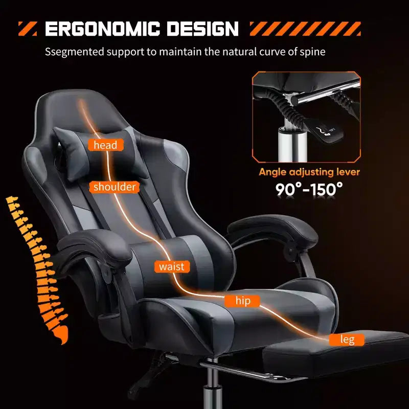 TUYOHW PU Leather Criss Cross Chair on Wheels with Footrest and Lumbar Support,Office Chair with Fixed Up Armrest,Gaming Chair for Office