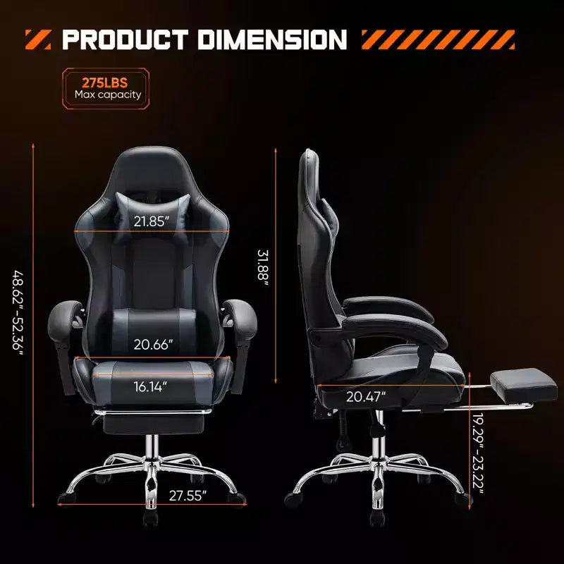 TUYOHW PU Leather Criss Cross Chair on Wheels with Footrest and Lumbar Support,Office Chair with Fixed Up Armrest,Gaming Chair for Office