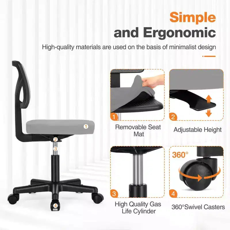 TUYOHW Mesh Swivel Criss Cross Chair on Wheels,Office Chair with Adjustable Height and Lumbar Support,Gaming Chair with Low-Back for Office