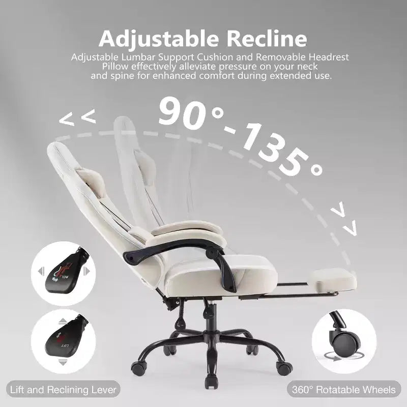 TUYOHW Microfiber Swivel Criss Cross Chair on Wheels,Office Chair with Removable Headrest and Waist Pillow,Gaming Chair for Office