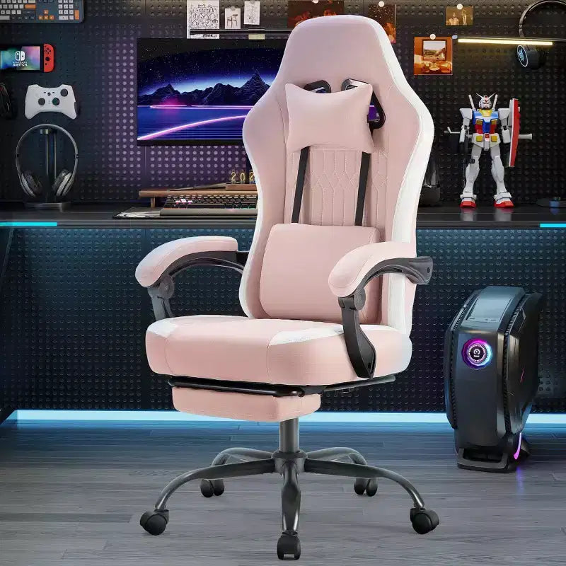 TUYOHW Microfiber Swivel Criss Cross Chair on Wheels,Office Chair with Removable Headrest and Waist Pillow,Gaming Chair for Office