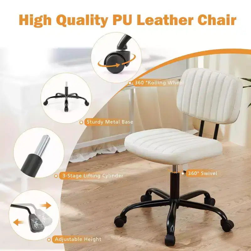 TUYOHW PU Leather Swivel Criss Cross Chair on Wheels,Armless Office Chair with Adjustable Height and Lumbar Support,Gaming Chair for Office