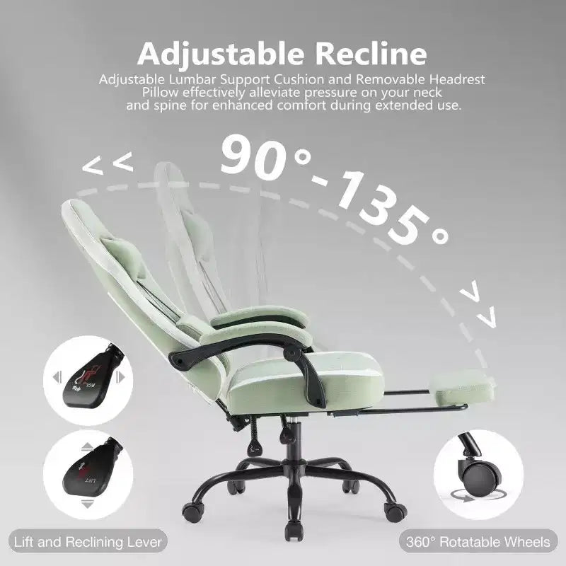 TUYOHW Ergonomic Office Chair with Pocket Spring Seat,300LB Capacity Gaming Chair with Adjustable Lumbar Pillow & Footrest for Adult,Student