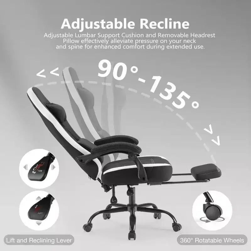 TUYOHW Ergonomic Office Chair with Pocket Spring Seat,300LB Capacity Gaming Chair with Adjustable Lumbar Pillow & Footrest for Adult,Student