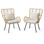 Wicker Chairs Outdoor Set of 2, Indoor/Outdoor Wicker Furniture Patio Chair, All-Weather Club Chair with Water-Resistant Cushions, Boho, Brown
