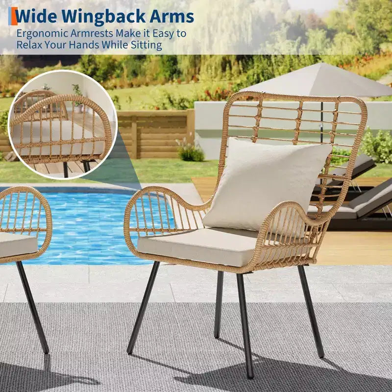 Wicker Chairs Outdoor Set of 2, Indoor/Outdoor Wicker Furniture Patio Chair, All-Weather Club Chair with Water-Resistant Cushions, Boho, Brown