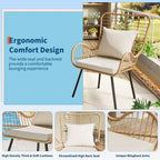 Wicker Chairs Outdoor Set of 2, Indoor/Outdoor Wicker Furniture Patio Chair, All-Weather Club Chair with Water-Resistant Cushions, Boho, Brown