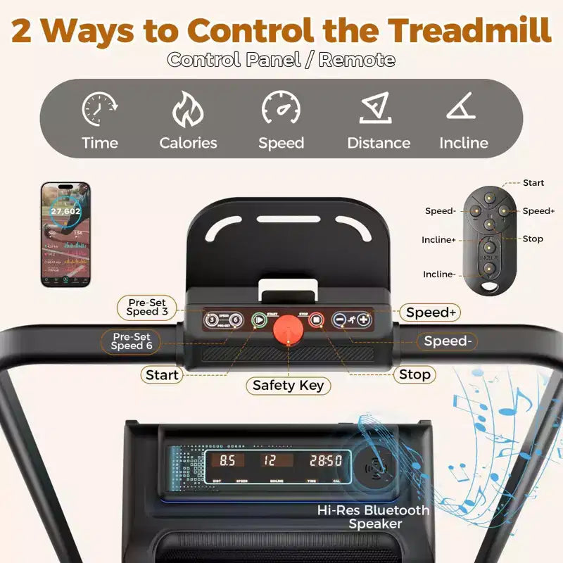 NAYSAYE Treadmill Walking Pad with Foldable Handle Bar, 450 lbs Capacity Under Desk Treadmills with Auto Incline for Home Hiking, Black, 55*26*7.87