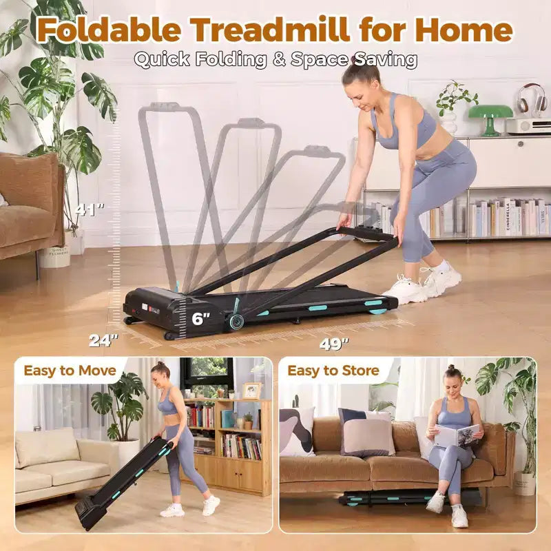 NAYSAYE Treadmill Walking Pad with Foldable Handle Bar, 450 lbs Capacity Under Desk Treadmills with Auto Incline for Home Hiking, Black, 55*26*7.87