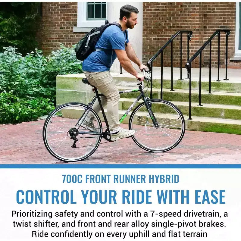 Kent International Front Runner Hybrid Bike - 700c - City Bike with 7 Speed Drivetrain, Lightweight Alloy Wheels, and Height Adjustable Seat Post