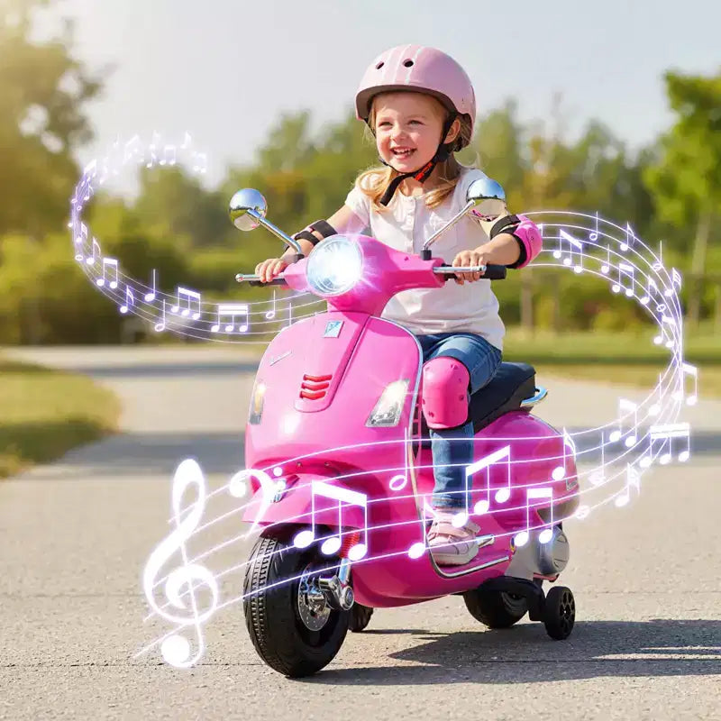 Costway Licensed VESPA 12V Kids Electric Motorcycle with Music Horn Story Training Wheels Red/Pink/Green/White