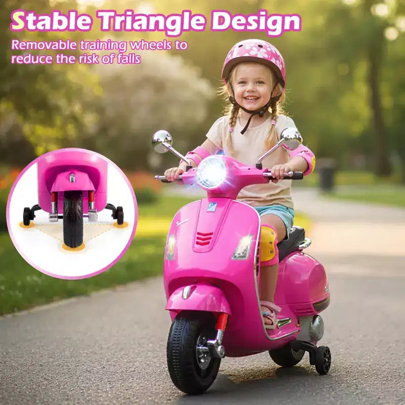 Costway Licensed VESPA 12V Kids Electric Motorcycle with Music Horn Story Training Wheels Red/Pink/Green/White