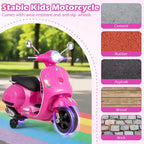 Costway Licensed VESPA 12V Kids Electric Motorcycle with Music Horn Story Training Wheels Red/Pink/Green/White