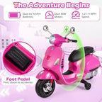 Costway Licensed VESPA 12V Kids Electric Motorcycle with Music Horn Story Training Wheels Red/Pink/Green/White