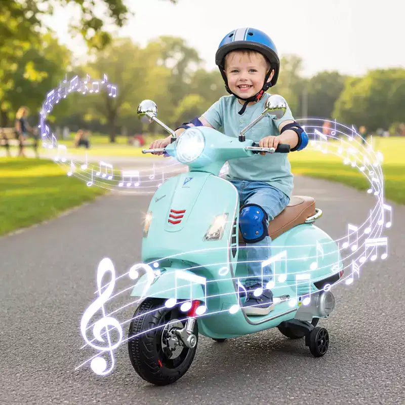 Costway Licensed VESPA 12V Kids Electric Motorcycle with Music Horn Story Training Wheels Red/Pink/Green/White