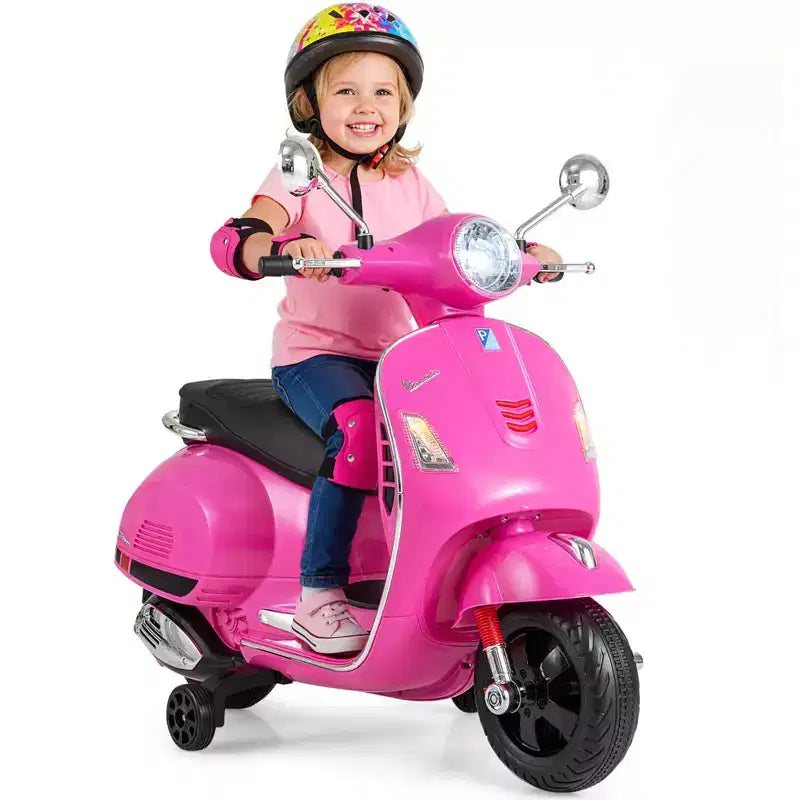 Costway Licensed VESPA 12V Kids Electric Motorcycle with Music Horn Story Training Wheels Red/Pink/Green/White
