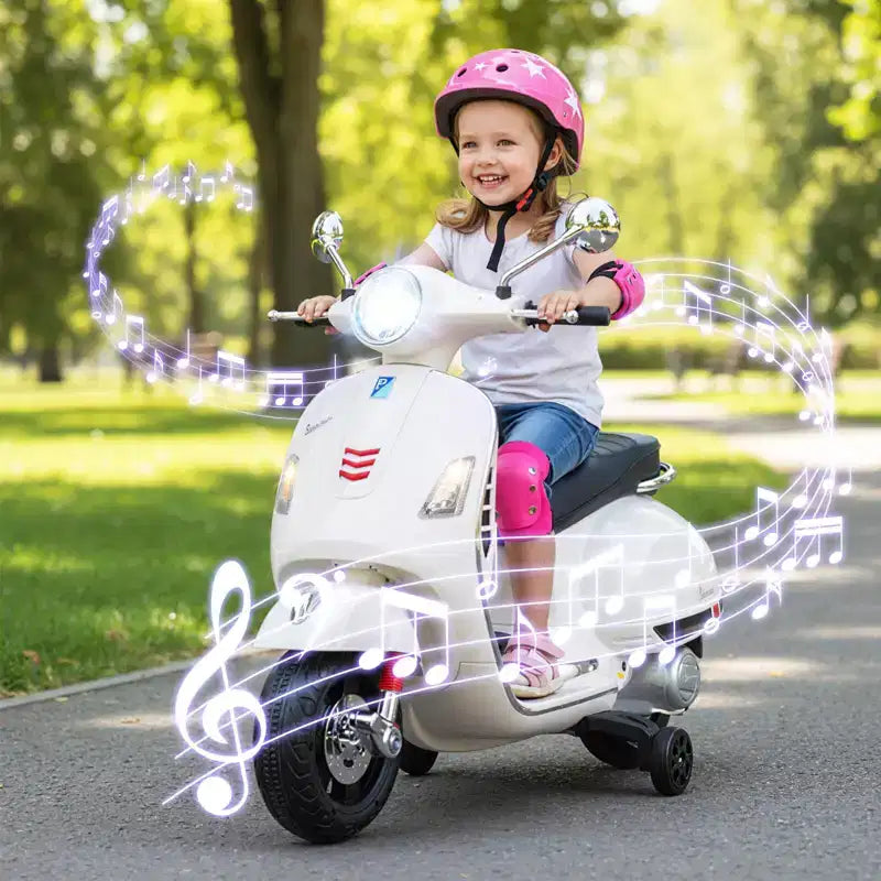Costway Licensed VESPA 12V Kids Electric Motorcycle with Music Horn Story Training Wheels Red/Pink/Green/White