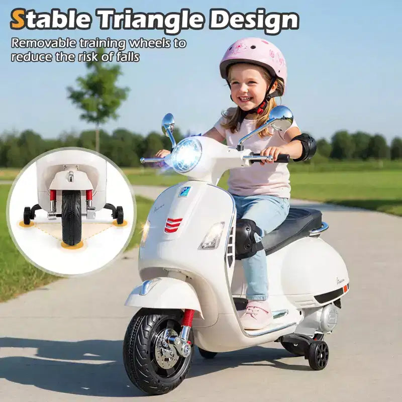 Costway Licensed VESPA 12V Kids Electric Motorcycle with Music Horn Story Training Wheels Red/Pink/Green/White